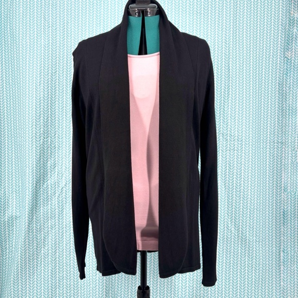 Cyrus Black Shawl Collar Long Sleeve Open Front Lightweight Cardigan, XL - Picture 2 of 15